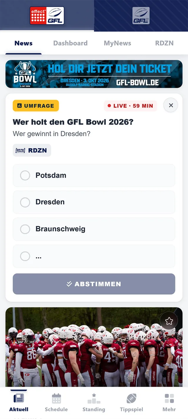 RDZN App: Live-Umfrage im News-Feed