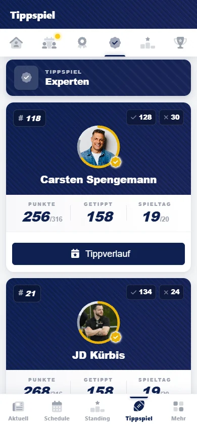 RDZN App: Tippspiel-Experten mit Punkten und Trefferquote